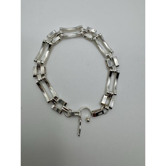 Designer Peruvian Sterling Silver 950 and 18K Gold Inlay Bracelet - 7.5” - Picture 4 of 6